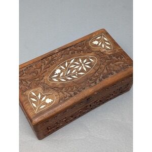 Inlaid Wooden Trinket Jewelry Box Red Velvet India Vintage